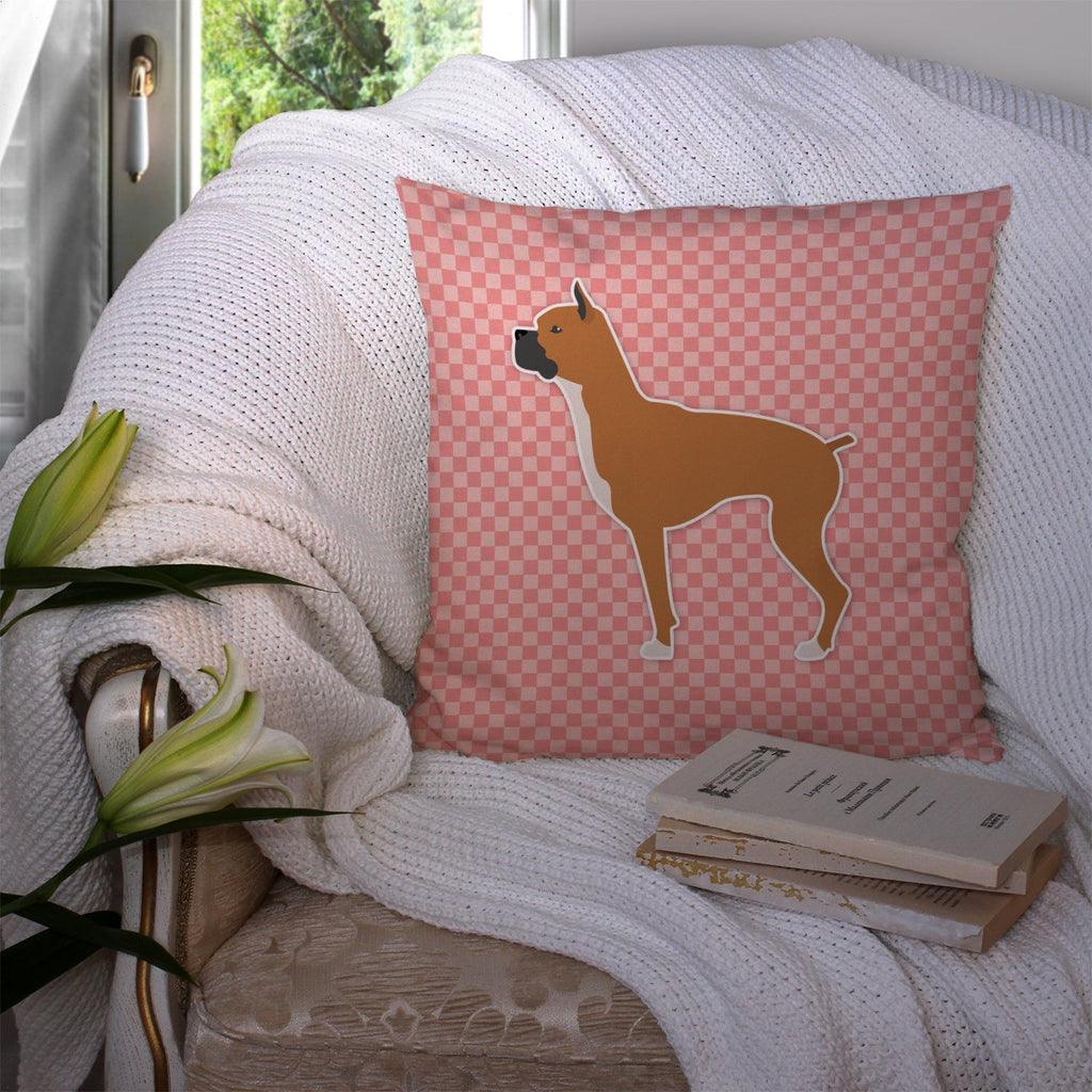 Boxer Checkerboard Pink Decorative Throw Pillow 14x14 Indoor Outdoor Accent Cushion, Fabric Cover with Insert for Sofa, Bed, Porch & Living Room