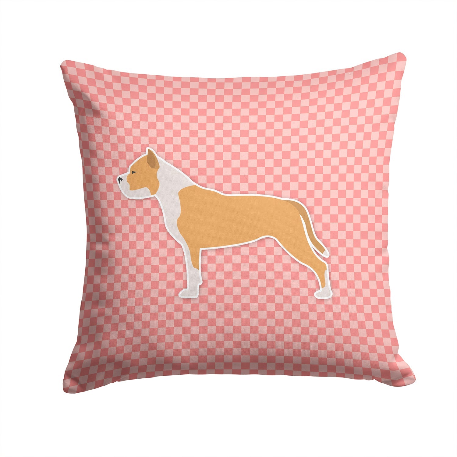 Staffordshire Bull Terrier Checkerboard Pink Decorative Throw Pillow 14x14 Indoor Outdoor Accent Cushion, Fabric Cover with Insert for Sofa, Bed, Porch & Living Room