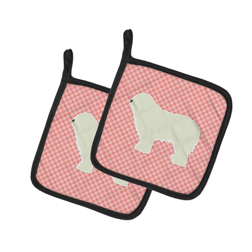 Komondor Checkerboard Pink Pot Holder Set of 2 Heat Resistant Quilted Hot Pads 7.5 x 7.5 Inch, Insulated Kitchen Trivets for Cooking & Baking