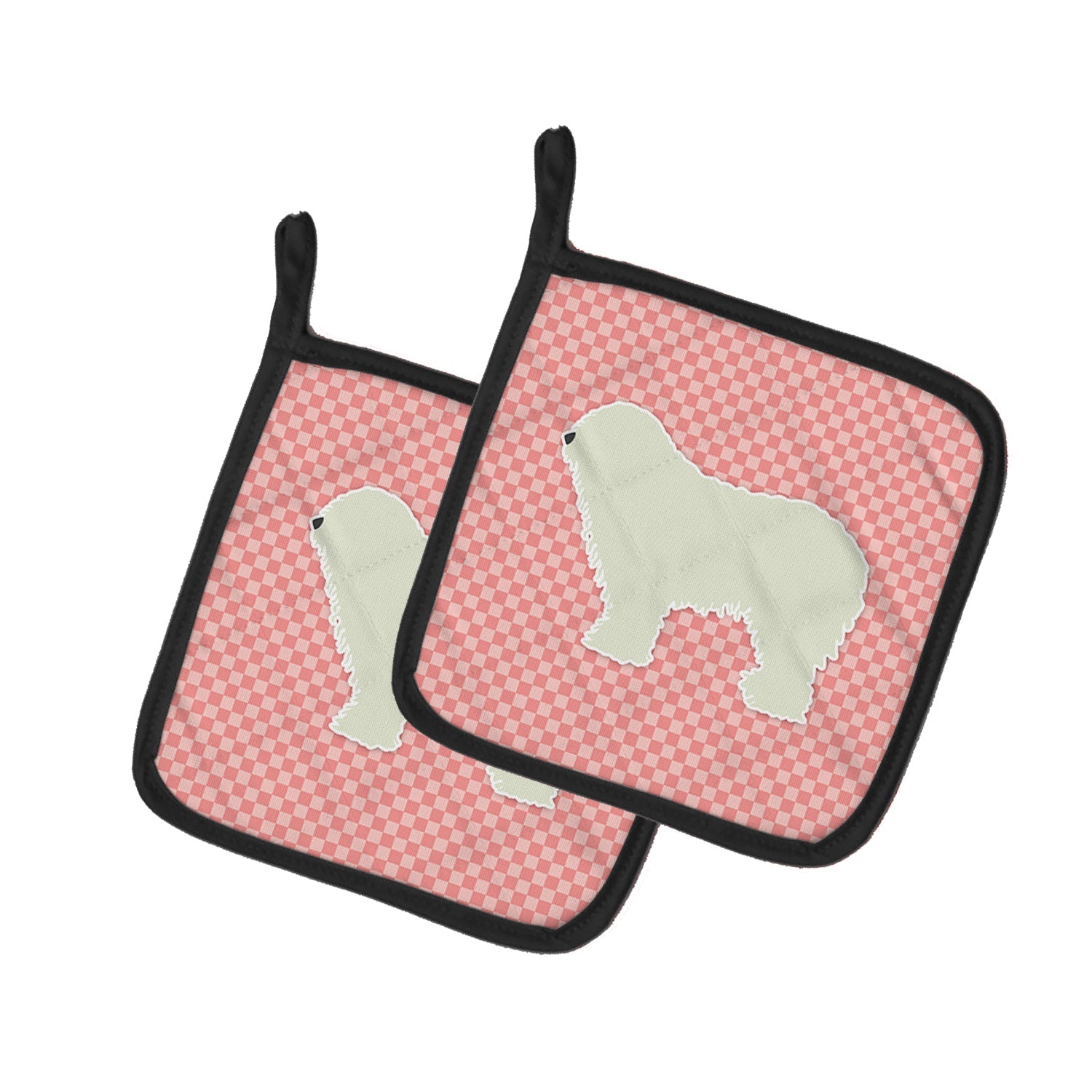 Komondor Checkerboard Pink Pot Holder Set of 2 Heat Resistant Quilted Hot Pads 7.5 x 7.5 Inch, Insulated Kitchen Trivets for Cooking & Baking