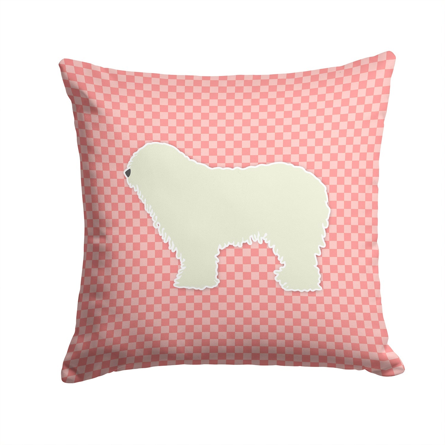 Komondor Checkerboard Pink Decorative Throw Pillow 14x14 Indoor Outdoor Accent Cushion, Fabric Cover with Insert for Sofa, Bed, Porch & Living Room