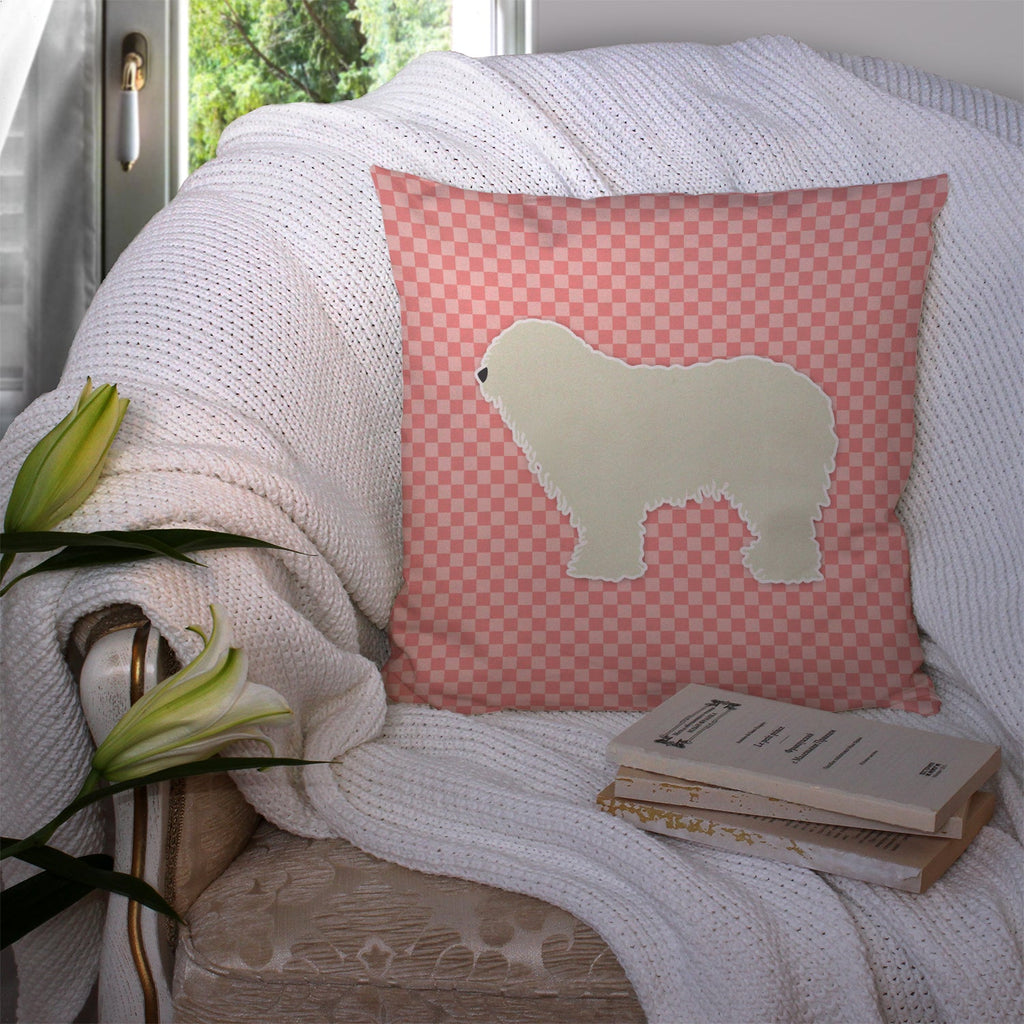 Komondor Checkerboard Pink Decorative Throw Pillow 14x14 Indoor Outdoor Accent Cushion, Fabric Cover with Insert for Sofa, Bed, Porch & Living Room