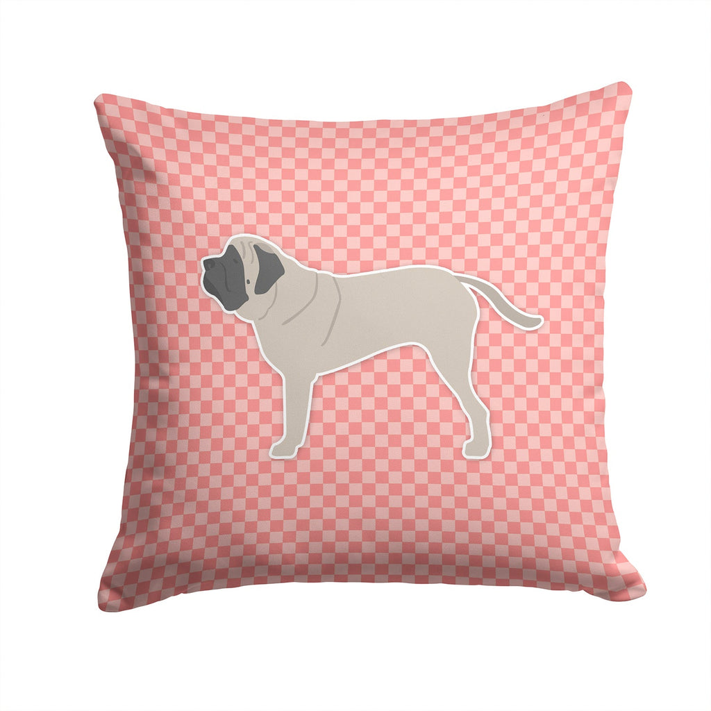 English Mastiff Checkerboard Pink Decorative Throw Pillow 14x14 Indoor Outdoor Accent Cushion, Fabric Cover with Insert for Sofa, Bed, Porch & Living Room