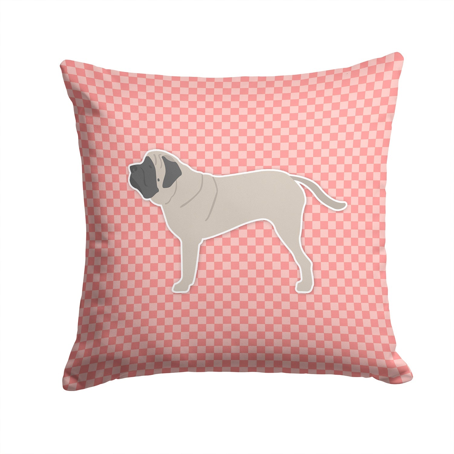 English Mastiff Checkerboard Pink Decorative Throw Pillow 14x14 Indoor Outdoor Accent Cushion, Fabric Cover with Insert for Sofa, Bed, Porch & Living Room