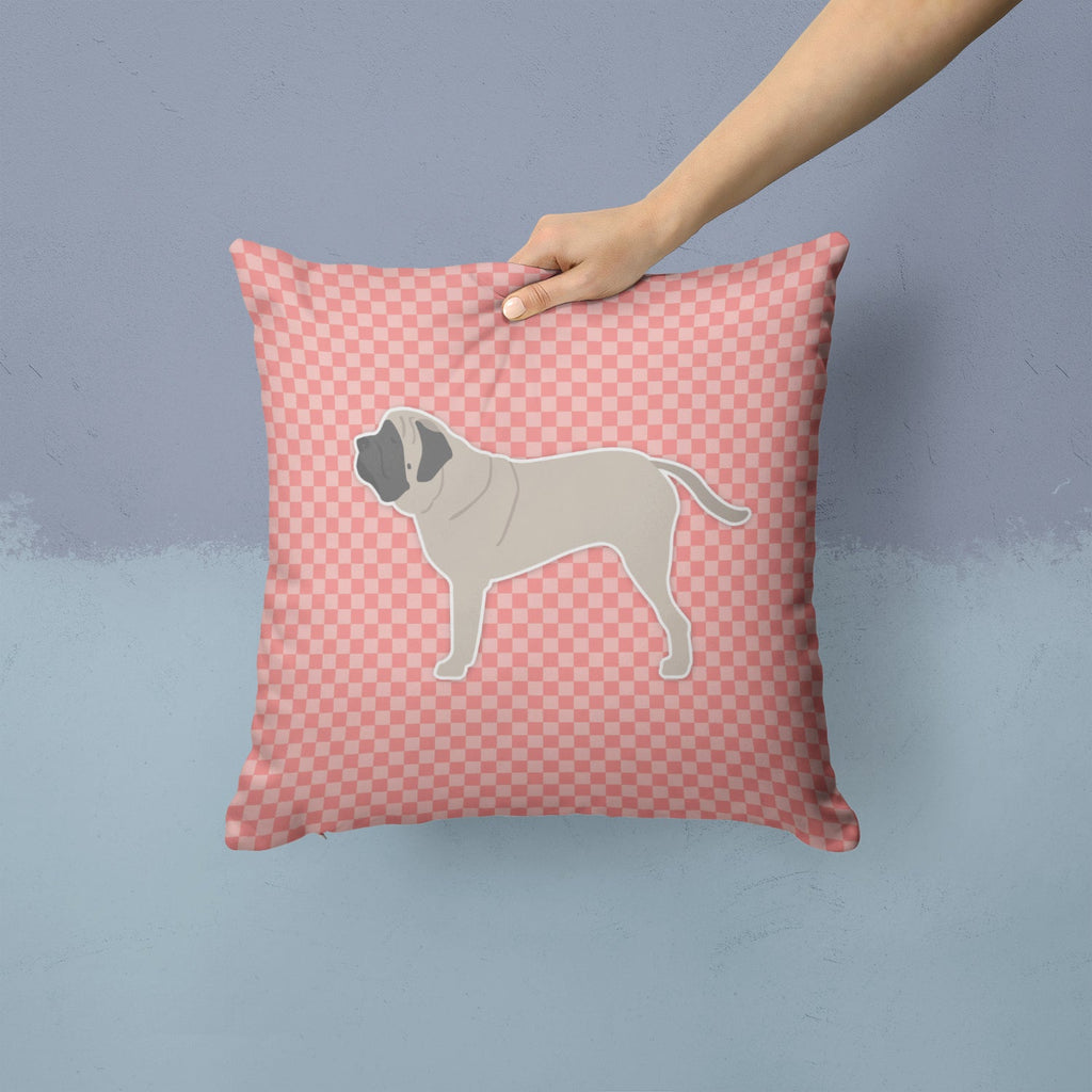 English Mastiff Checkerboard Pink Decorative Throw Pillow 14x14 Indoor Outdoor Accent Cushion, Fabric Cover with Insert for Sofa, Bed, Porch & Living Room