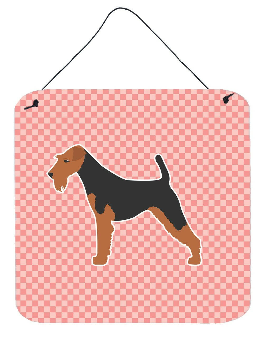 Airedale Terrier Checkerboard Pink Wall or Door Hanging Prints Aluminum Metal Sign Kitchen Wall Bar Bathroom Plaque Home Decor, 6x6, Multicolor