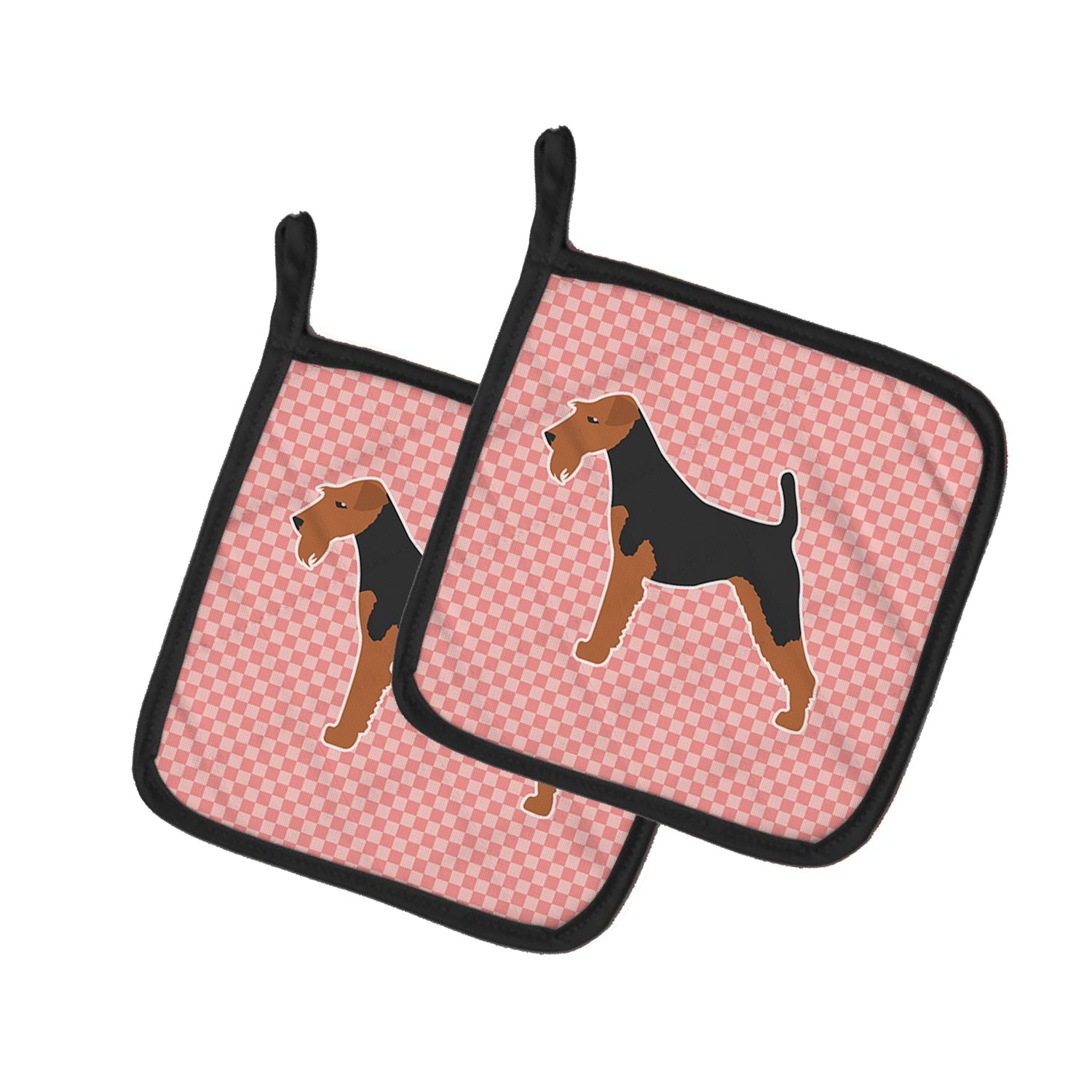 Airedale Terrier Checkerboard Pink Pot Holder Set of 2 Heat Resistant Quilted Hot Pads 7.5 x 7.5 Inch, Insulated Kitchen Trivets for Cooking & Baking