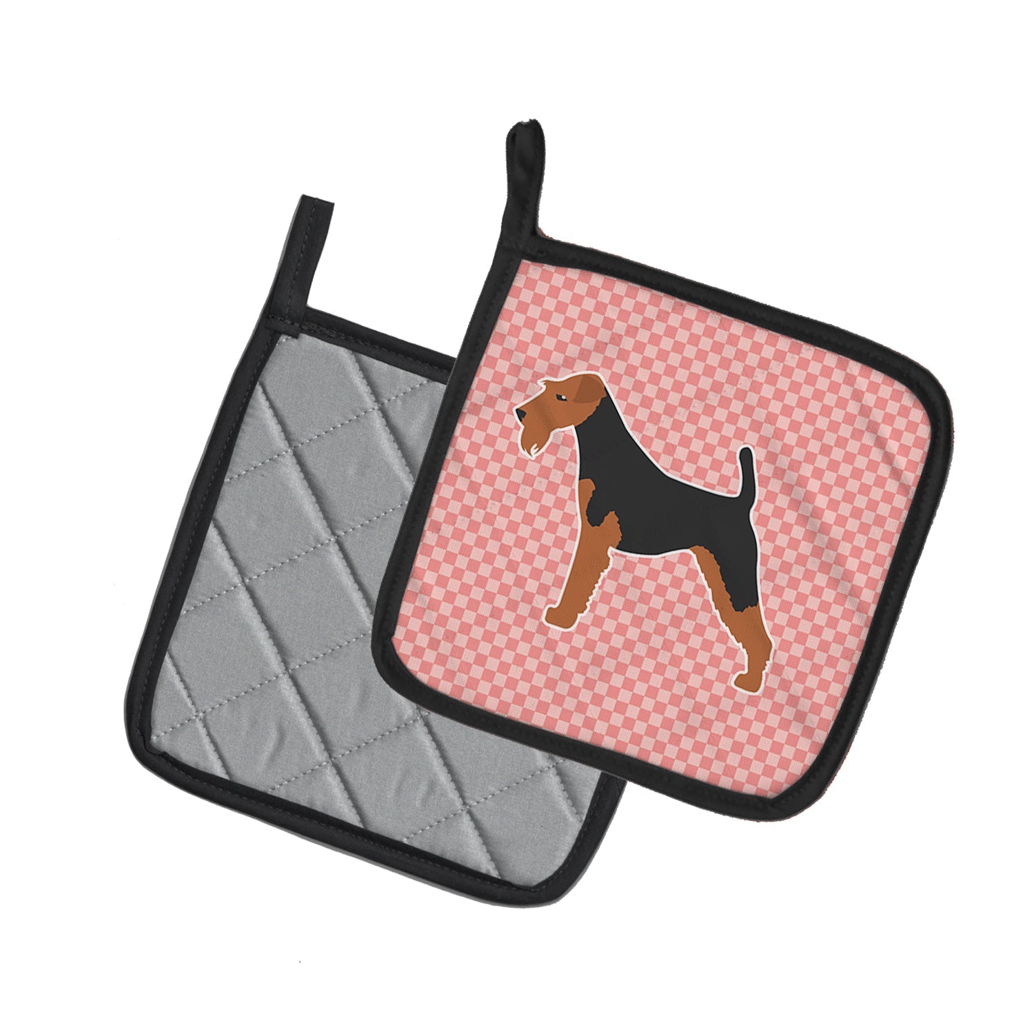Airedale Terrier Checkerboard Pink Pot Holder Set of 2 Heat Resistant Quilted Hot Pads 7.5 x 7.5 Inch, Insulated Kitchen Trivets for Cooking & Baking