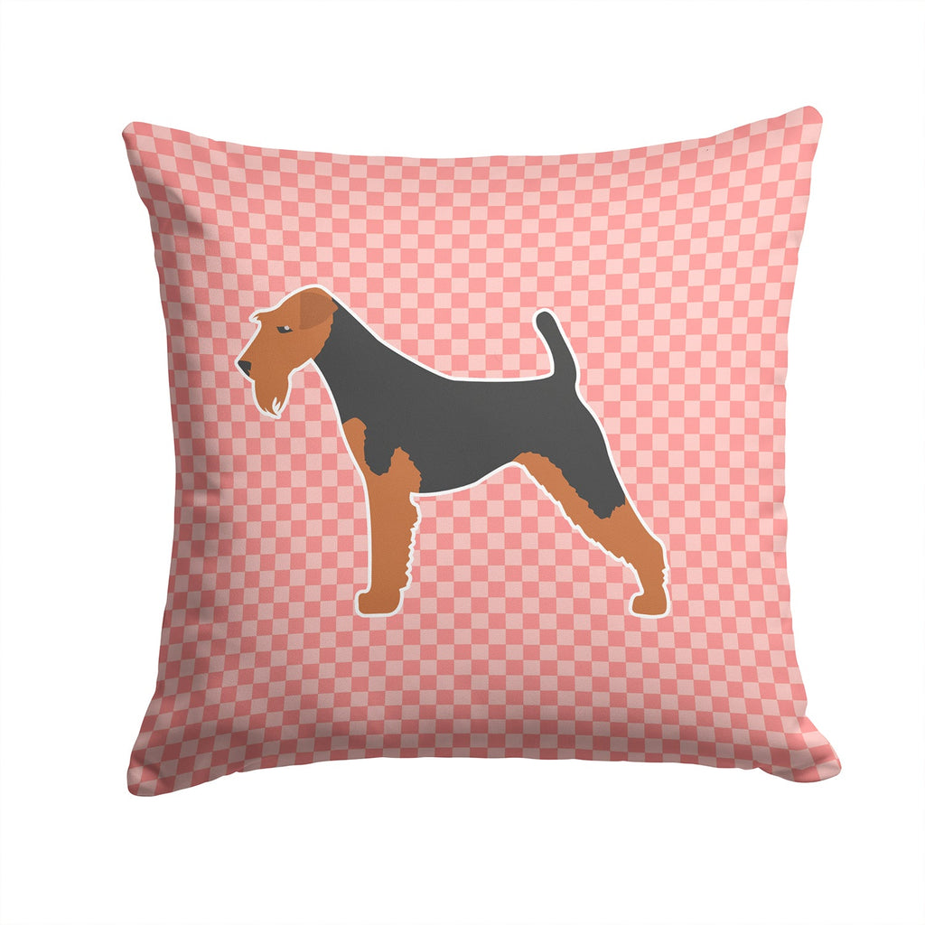 Airedale Terrier Checkerboard Pink Decorative Throw Pillow 14x14 Indoor Outdoor Accent Cushion, Fabric Cover with Insert for Sofa, Bed, Porch & Living Room
