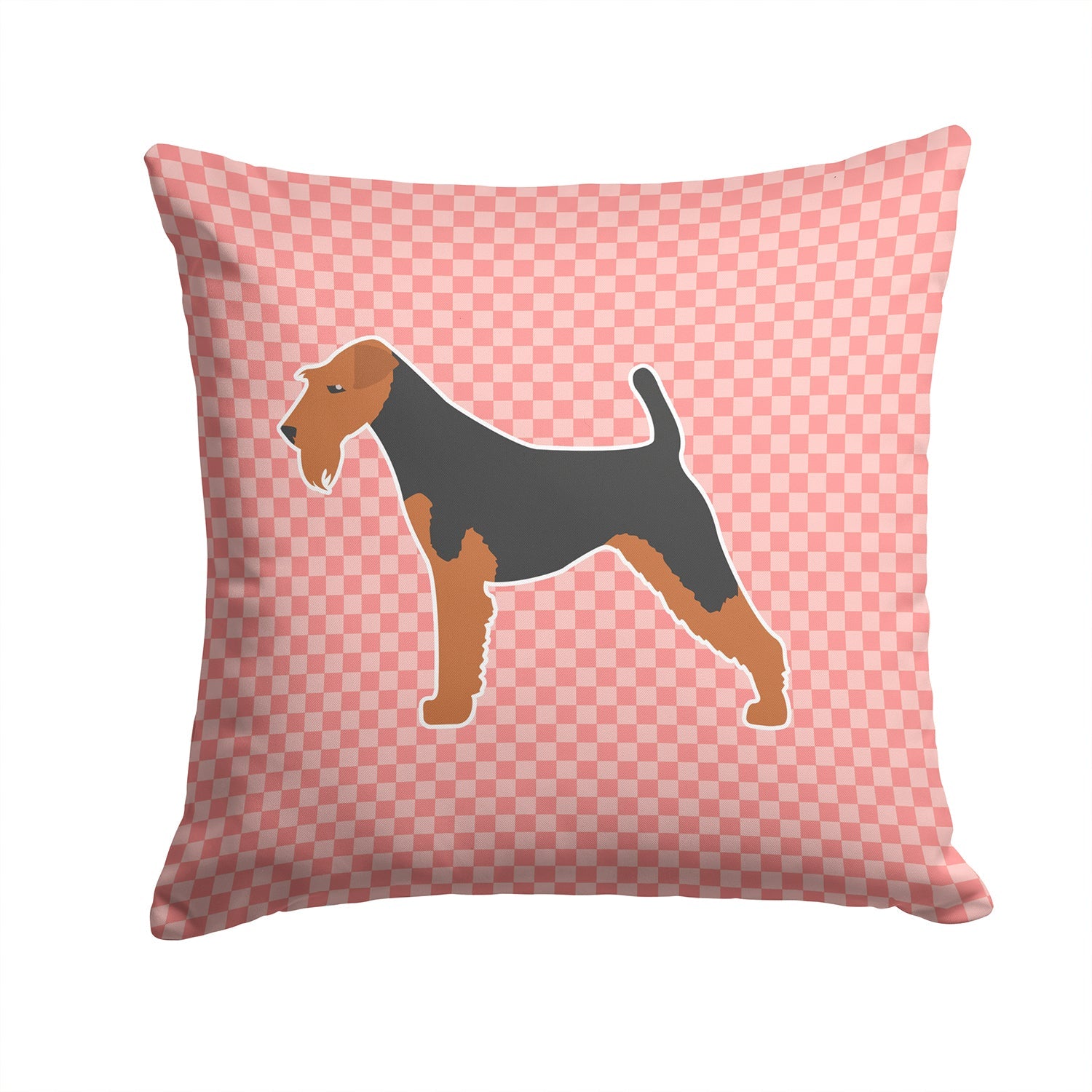 Airedale Terrier Checkerboard Pink Decorative Throw Pillow 14x14 Indoor Outdoor Accent Cushion, Fabric Cover with Insert for Sofa, Bed, Porch & Living Room