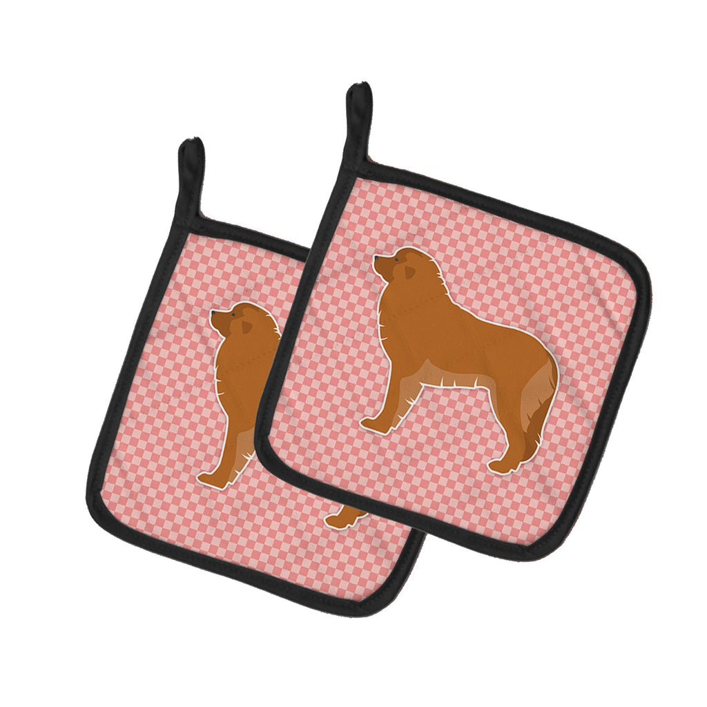Leonberger Checkerboard Pink Pot Holder Set of 2 Heat Resistant Quilted Hot Pads 7.5 x 7.5 Inch, Insulated Kitchen Trivets for Cooking & Baking
