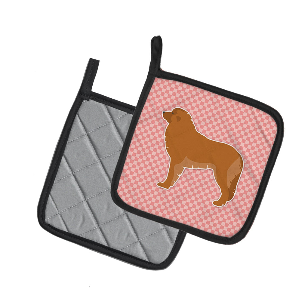 Leonberger Checkerboard Pink Pot Holder Set of 2 Heat Resistant Quilted Hot Pads 7.5 x 7.5 Inch, Insulated Kitchen Trivets for Cooking & Baking