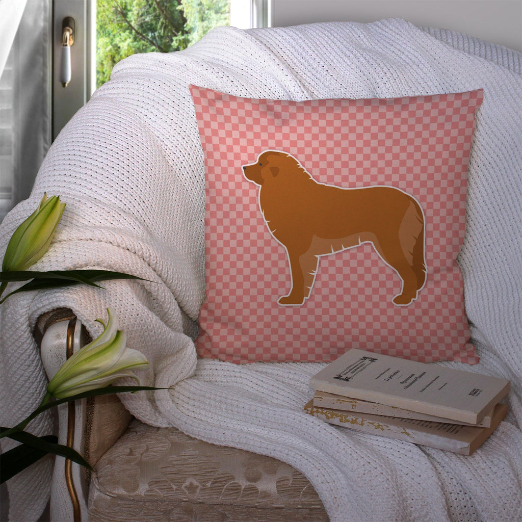 Leonberger Checkerboard Pink Decorative Throw Pillow 14x14 Indoor Outdoor Accent Cushion, Fabric Cover with Insert for Sofa, Bed, Porch & Living Room