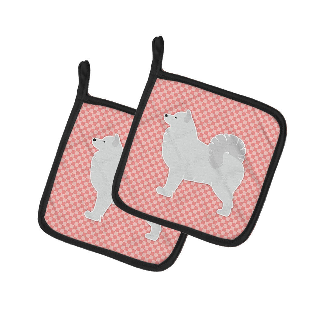 Samoyed Checkerboard Pink Pot Holder Set of 2 Heat Resistant Quilted Hot Pads 7.5 x 7.5 Inch, Insulated Kitchen Trivets for Cooking & Baking
