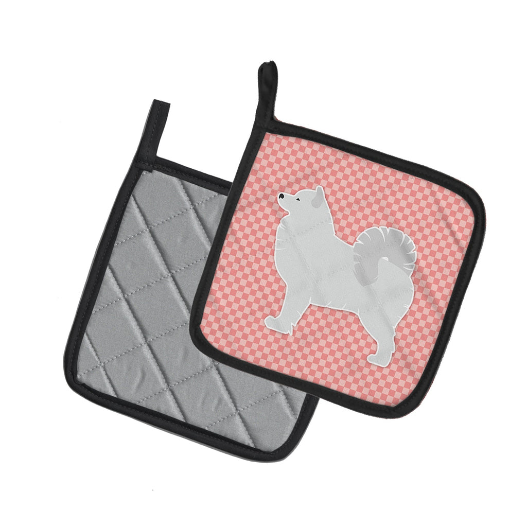 Samoyed Checkerboard Pink Pot Holder Set of 2 Heat Resistant Quilted Hot Pads 7.5 x 7.5 Inch, Insulated Kitchen Trivets for Cooking & Baking