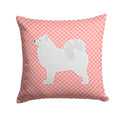 Samoyed Checkerboard Pink Decorative Throw Pillow 14x14 Indoor Outdoor Accent Cushion, Fabric Cover with Insert for Sofa, Bed, Porch & Living Room