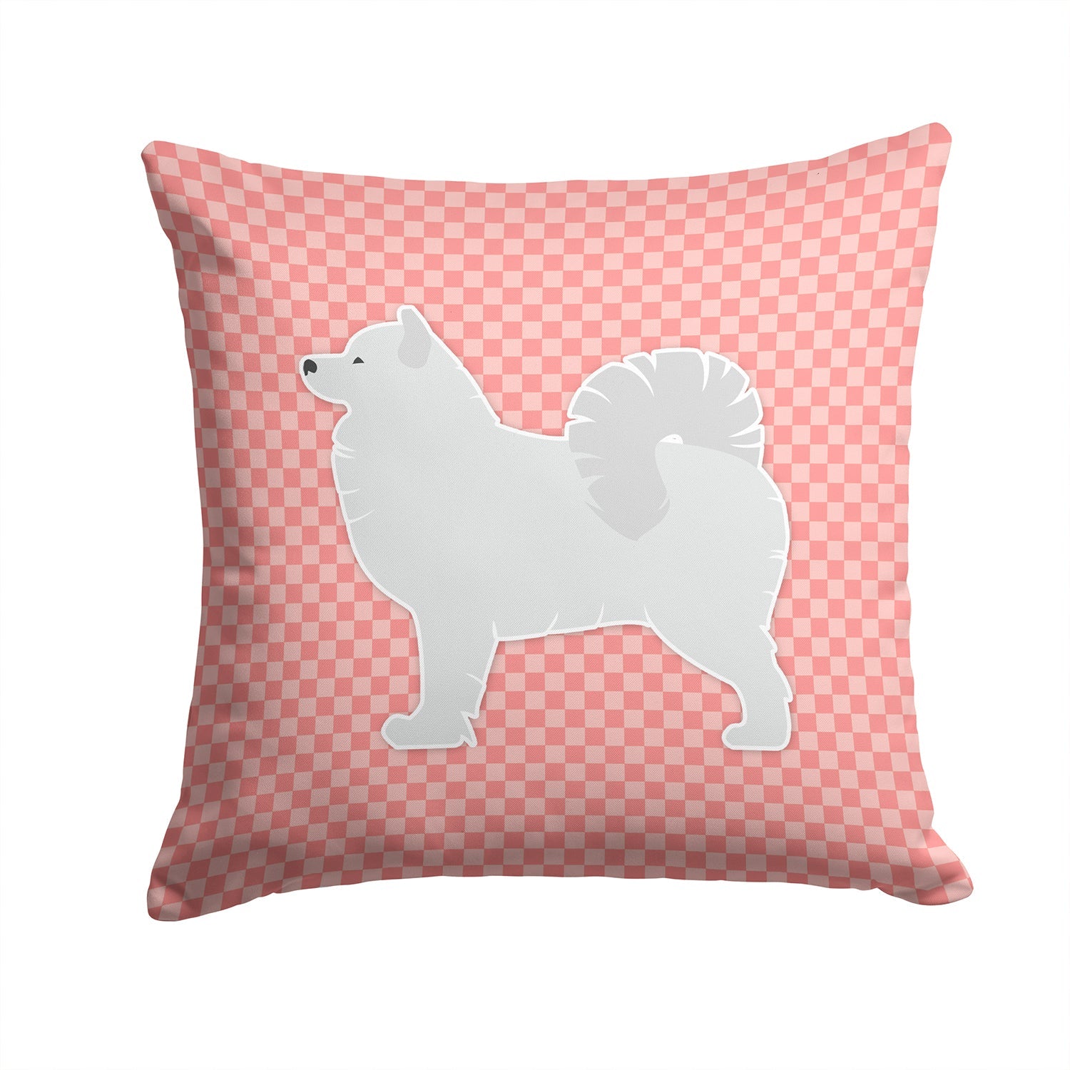 Samoyed Checkerboard Pink Decorative Throw Pillow 14x14 Indoor Outdoor Accent Cushion, Fabric Cover with Insert for Sofa, Bed, Porch & Living Room