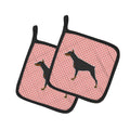 Doberman Pinscher Checkerboard Pink Pot Holder Set of 2 Heat Resistant Quilted Hot Pads 7.5 x 7.5 Inch, Insulated Kitchen Trivets for Cooking & Baking