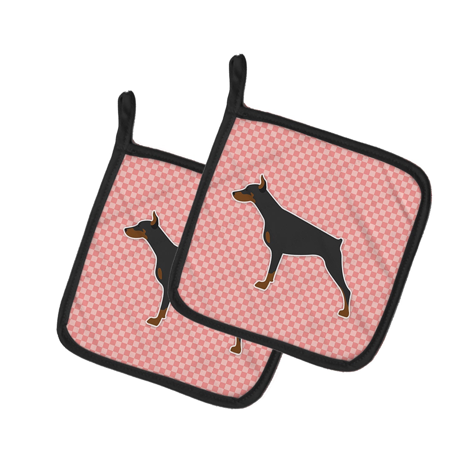 Doberman Pinscher Checkerboard Pink Pot Holder Set of 2 Heat Resistant Quilted Hot Pads 7.5 x 7.5 Inch, Insulated Kitchen Trivets for Cooking & Baking