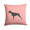Doberman Pinscher Checkerboard Pink Decorative Throw Pillow 14x14 Indoor Outdoor Accent Cushion, Fabric Cover with Insert for Sofa, Bed, Porch & Living Room