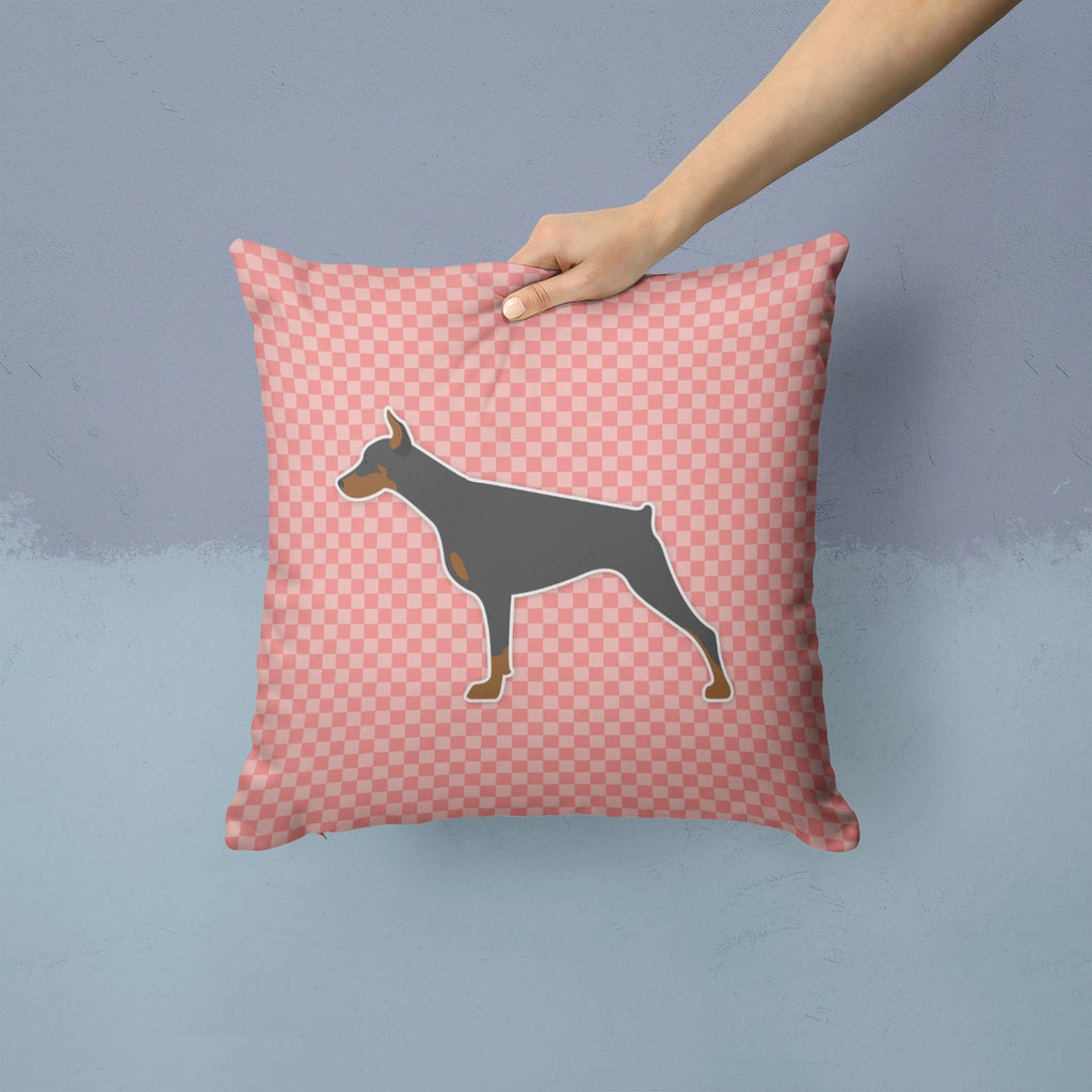 Doberman Pinscher Checkerboard Pink Decorative Throw Pillow 14x14 Indoor Outdoor Accent Cushion, Fabric Cover with Insert for Sofa, Bed, Porch & Living Room