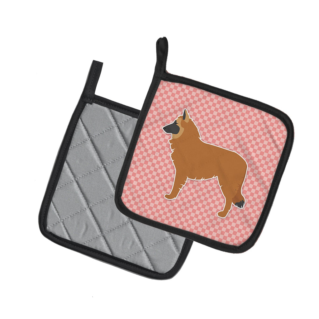 Belgian Shepherd Checkerboard Pink Pot Holder Set of 2 Heat Resistant Quilted Hot Pads 7.5 x 7.5 Inch, Insulated Kitchen Trivets for Cooking & Baking
