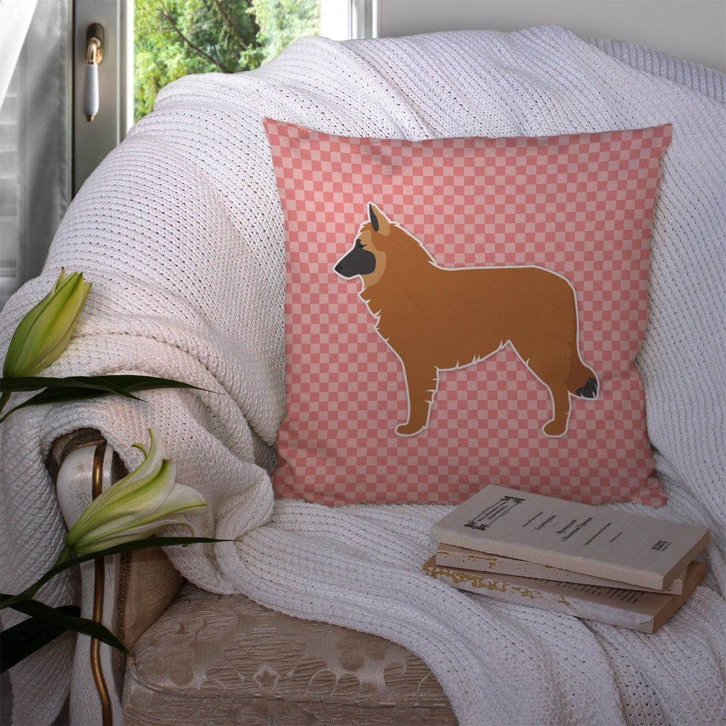 Belgian Shepherd Checkerboard Pink Decorative Throw Pillow 14x14 Indoor Outdoor Accent Cushion, Fabric Cover with Insert for Sofa, Bed, Porch & Living Room