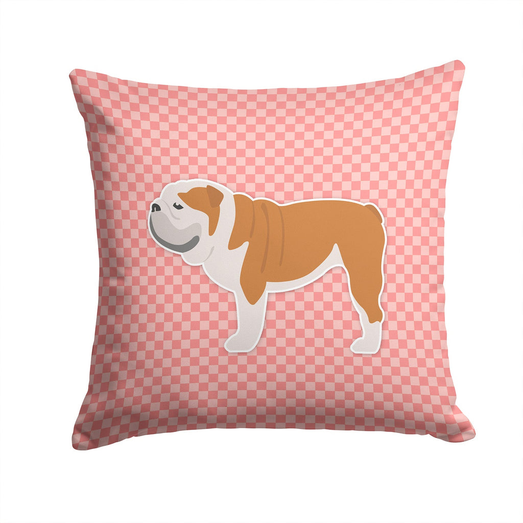 English Bulldog Checkerboard Pink Decorative Throw Pillow 14x14 Indoor Outdoor Accent Cushion, Fabric Cover with Insert for Sofa, Bed, Porch & Living Room