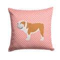 English Bulldog Checkerboard Pink Decorative Throw Pillow 14x14 Indoor Outdoor Accent Cushion, Fabric Cover with Insert for Sofa, Bed, Porch & Living Room