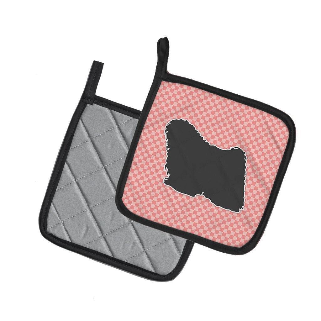 Puli Checkerboard Pink Pot Holder Set of 2 Heat Resistant Quilted Hot Pads 7.5 x 7.5 Inch, Insulated Kitchen Trivets for Cooking & Baking