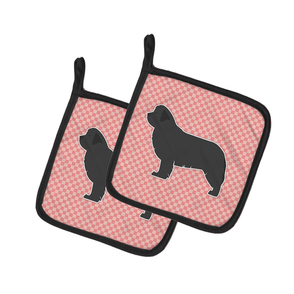 Newfoundland Checkerboard Pink Pot Holder Set of 2 Heat Resistant Quilted Hot Pads 7.5 x 7.5 Inch, Insulated Kitchen Trivets for Cooking & Baking