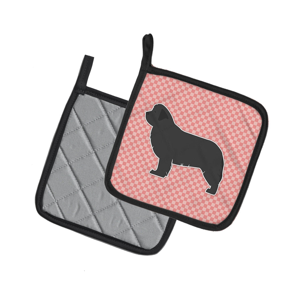 Newfoundland Checkerboard Pink Pot Holder Set of 2 Heat Resistant Quilted Hot Pads 7.5 x 7.5 Inch, Insulated Kitchen Trivets for Cooking & Baking