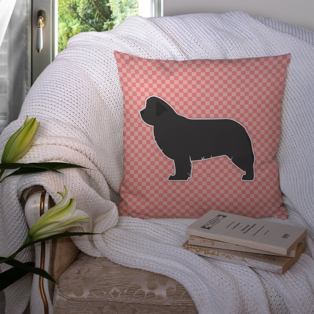 Newfoundland Checkerboard Pink Decorative Throw Pillow 14x14 Indoor Outdoor Accent Cushion, Fabric Cover with Insert for Sofa, Bed, Porch & Living Room