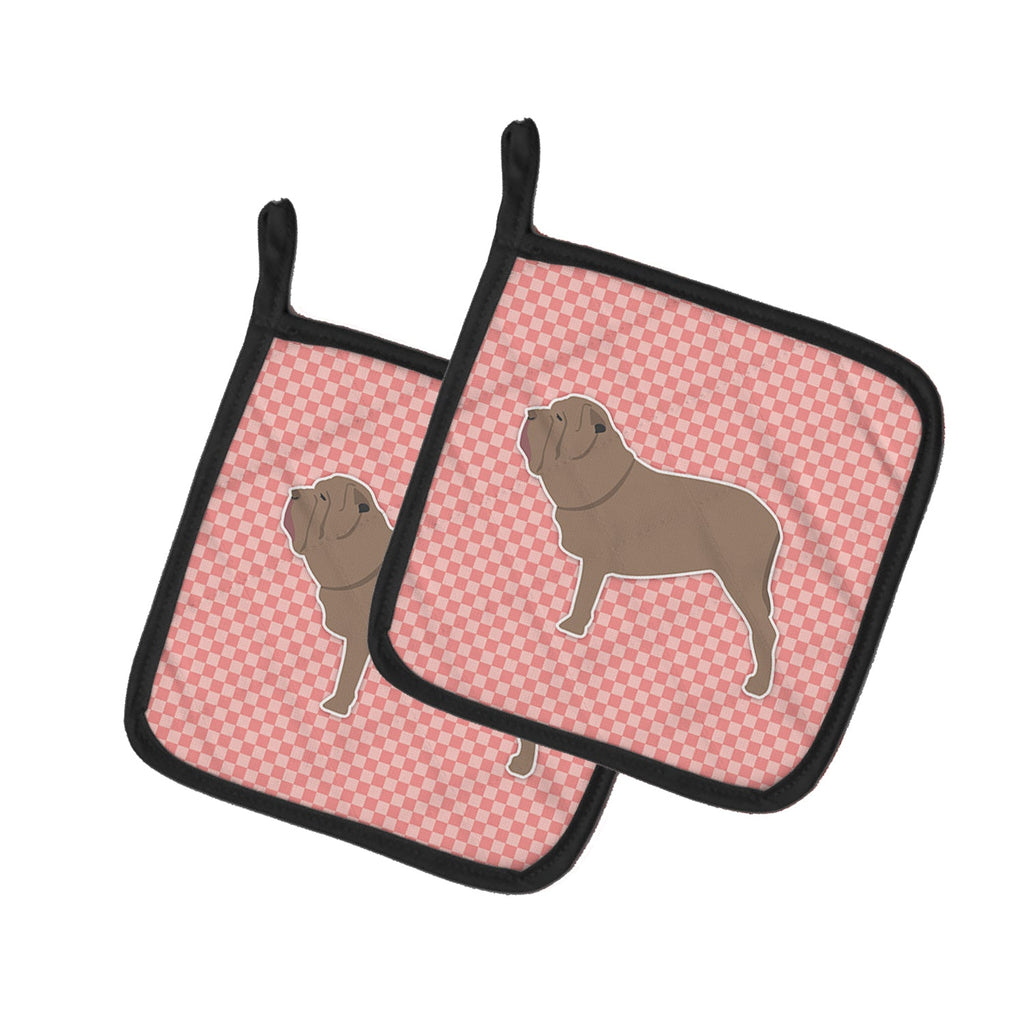 Neapolitan Mastiff Checkerboard Pink Pot Holder Set of 2 Heat Resistant Quilted Hot Pads 7.5 x 7.5 Inch, Insulated Kitchen Trivets for Cooking & Baking