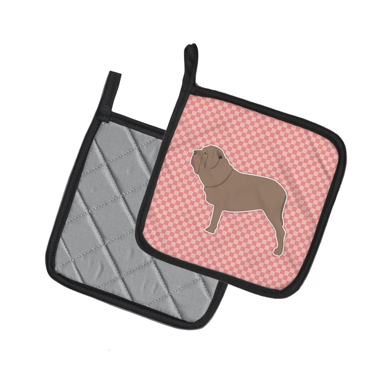 Neapolitan Mastiff Checkerboard Pink Pot Holder Set of 2 Heat Resistant Quilted Hot Pads 7.5 x 7.5 Inch, Insulated Kitchen Trivets for Cooking & Baking