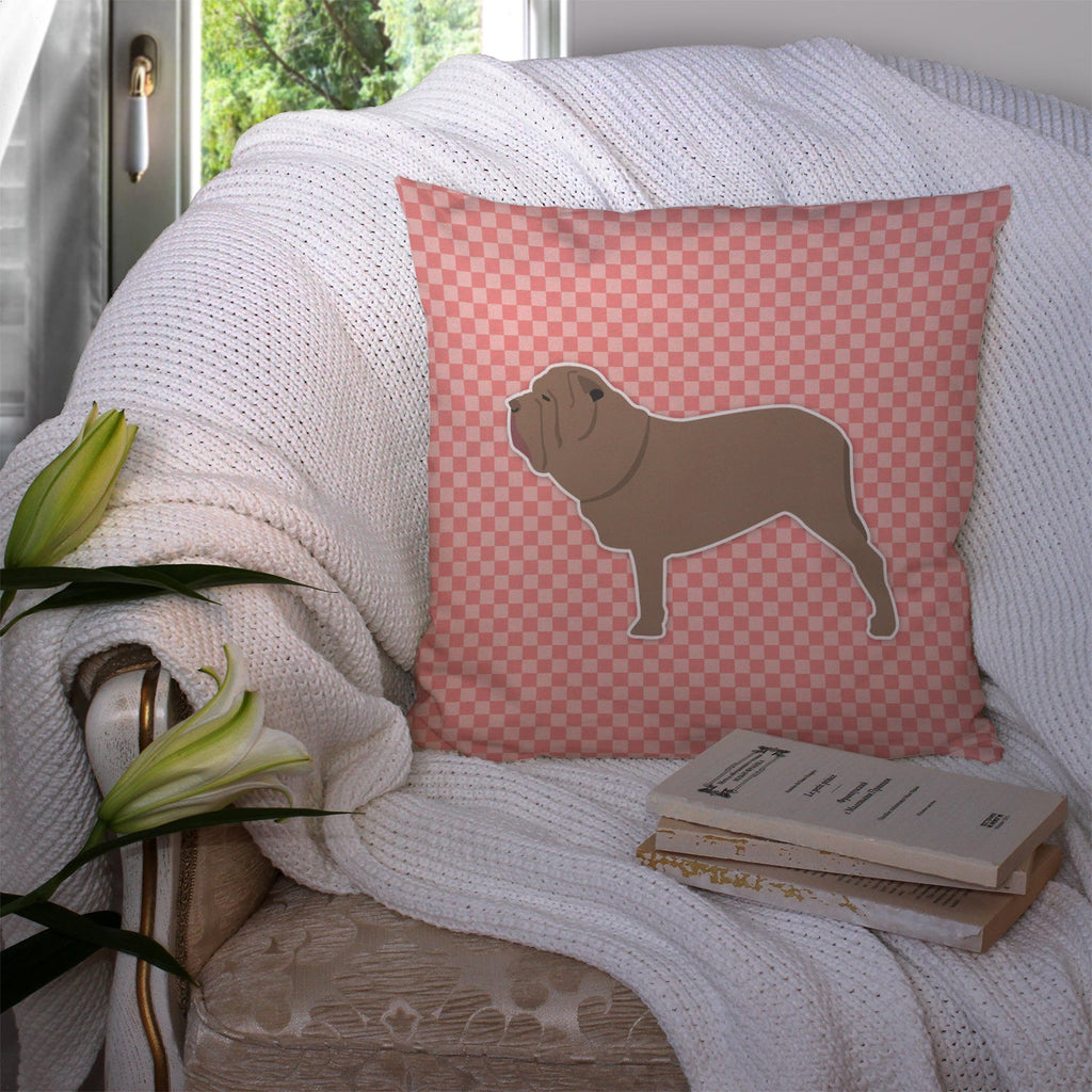 Neapolitan Mastiff Checkerboard Pink Decorative Throw Pillow 14x14 Indoor Outdoor Accent Cushion, Fabric Cover with Insert for Sofa, Bed, Porch & Living Room