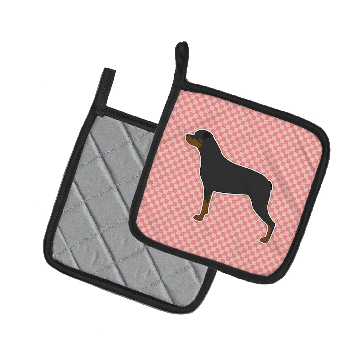 Rottweiler Checkerboard Pink Pot Holder Set of 2 Heat Resistant Quilted Hot Pads 7.5 x 7.5 Inch, Insulated Kitchen Trivets for Cooking & Baking