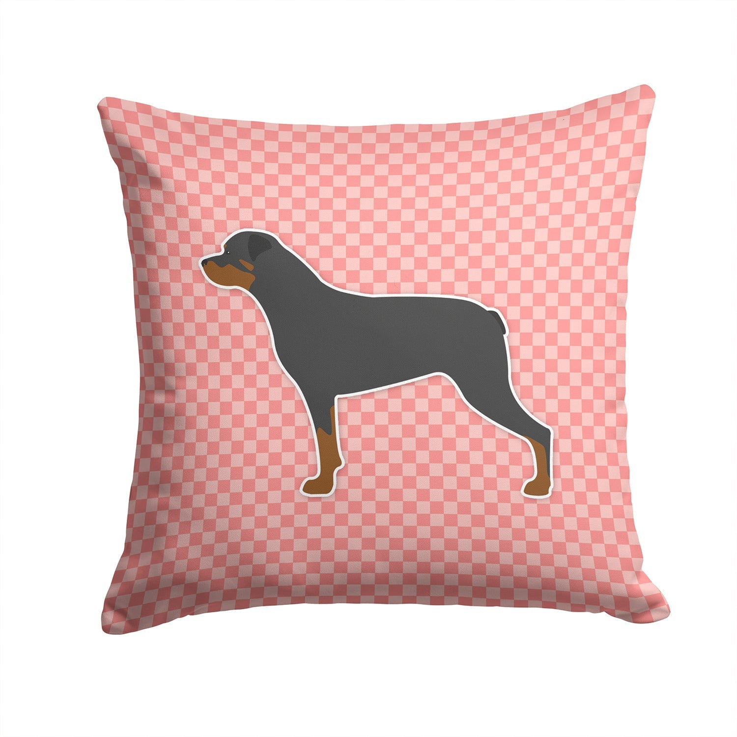 Rottweiler Checkerboard Pink Decorative Throw Pillow 14x14 Indoor Outdoor Accent Cushion, Fabric Cover with Insert for Sofa, Bed, Porch & Living Room