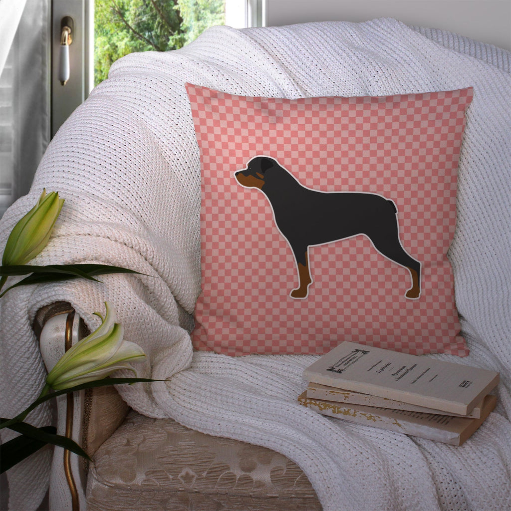 Rottweiler Checkerboard Pink Decorative Throw Pillow 14x14 Indoor Outdoor Accent Cushion, Fabric Cover with Insert for Sofa, Bed, Porch & Living Room