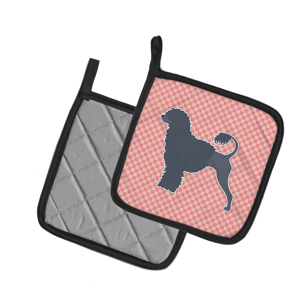 Portuguese Water Dog Checkerboard Pink Pot Holder Set of 2 Heat Resistant Quilted Hot Pads 7.5 x 7.5 Inch, Insulated Kitchen Trivets for Cooking & Baking