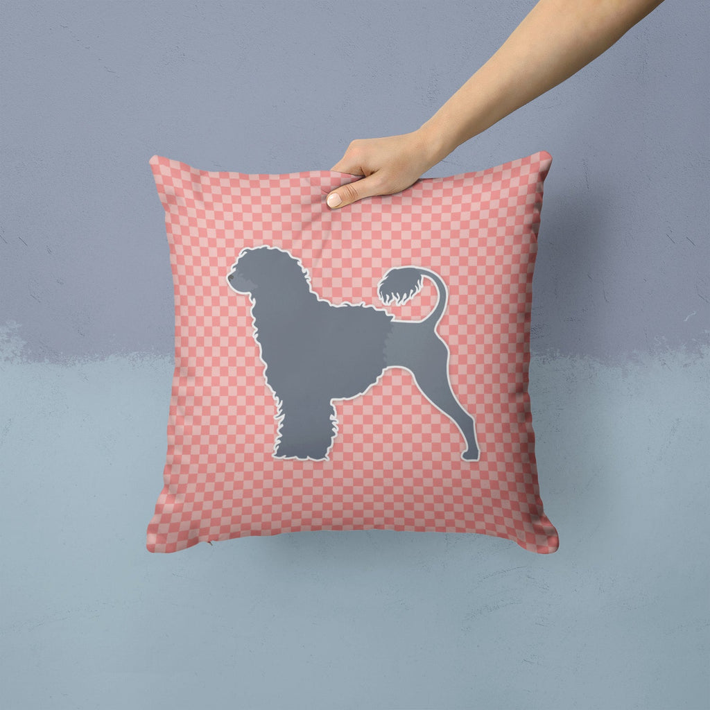 Portuguese Water Dog Checkerboard Pink Decorative Throw Pillow 14x14 Indoor Outdoor Accent Cushion, Fabric Cover with Insert for Sofa, Bed, Porch & Living Room