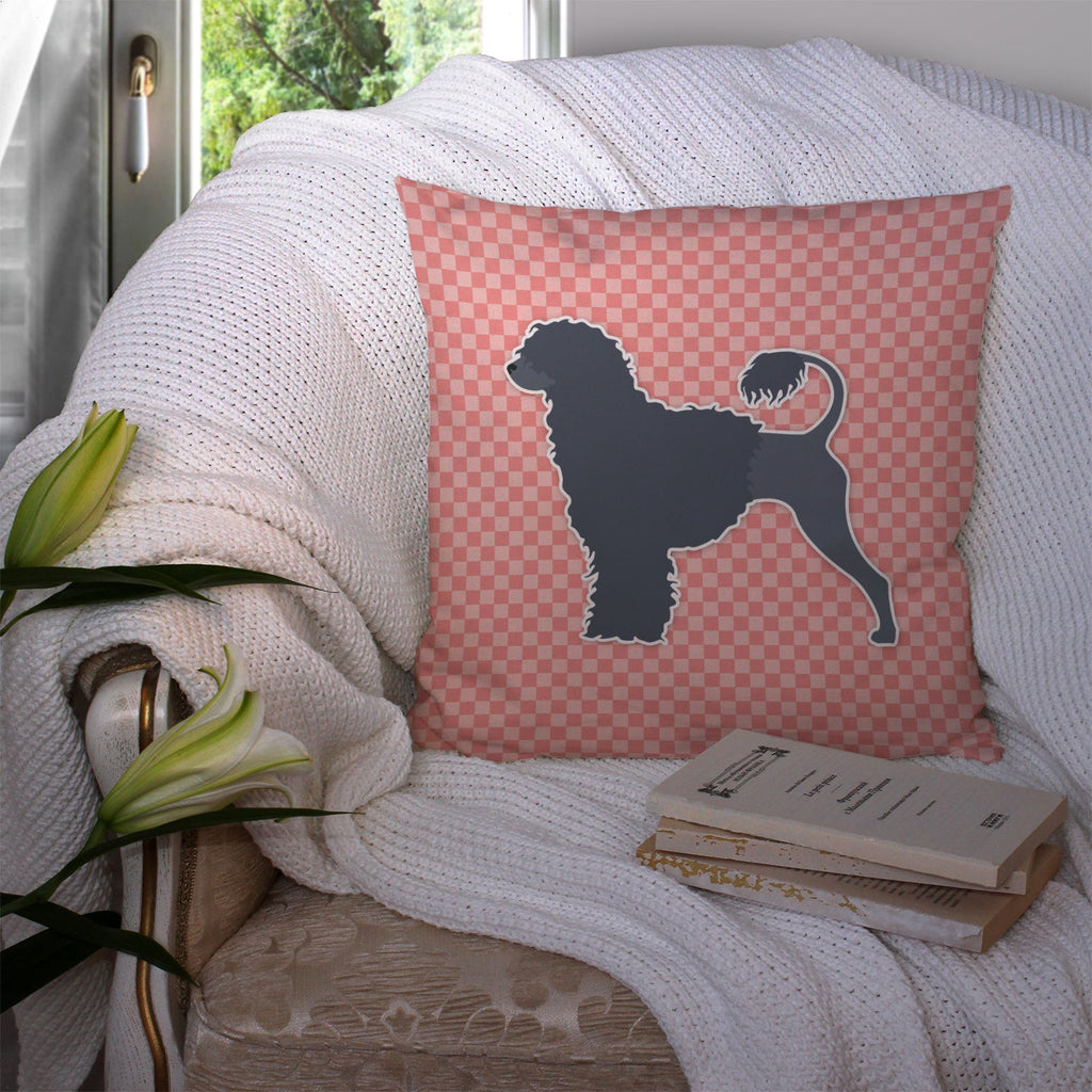 Portuguese Water Dog Checkerboard Pink Decorative Throw Pillow 14x14 Indoor Outdoor Accent Cushion, Fabric Cover with Insert for Sofa, Bed, Porch & Living Room