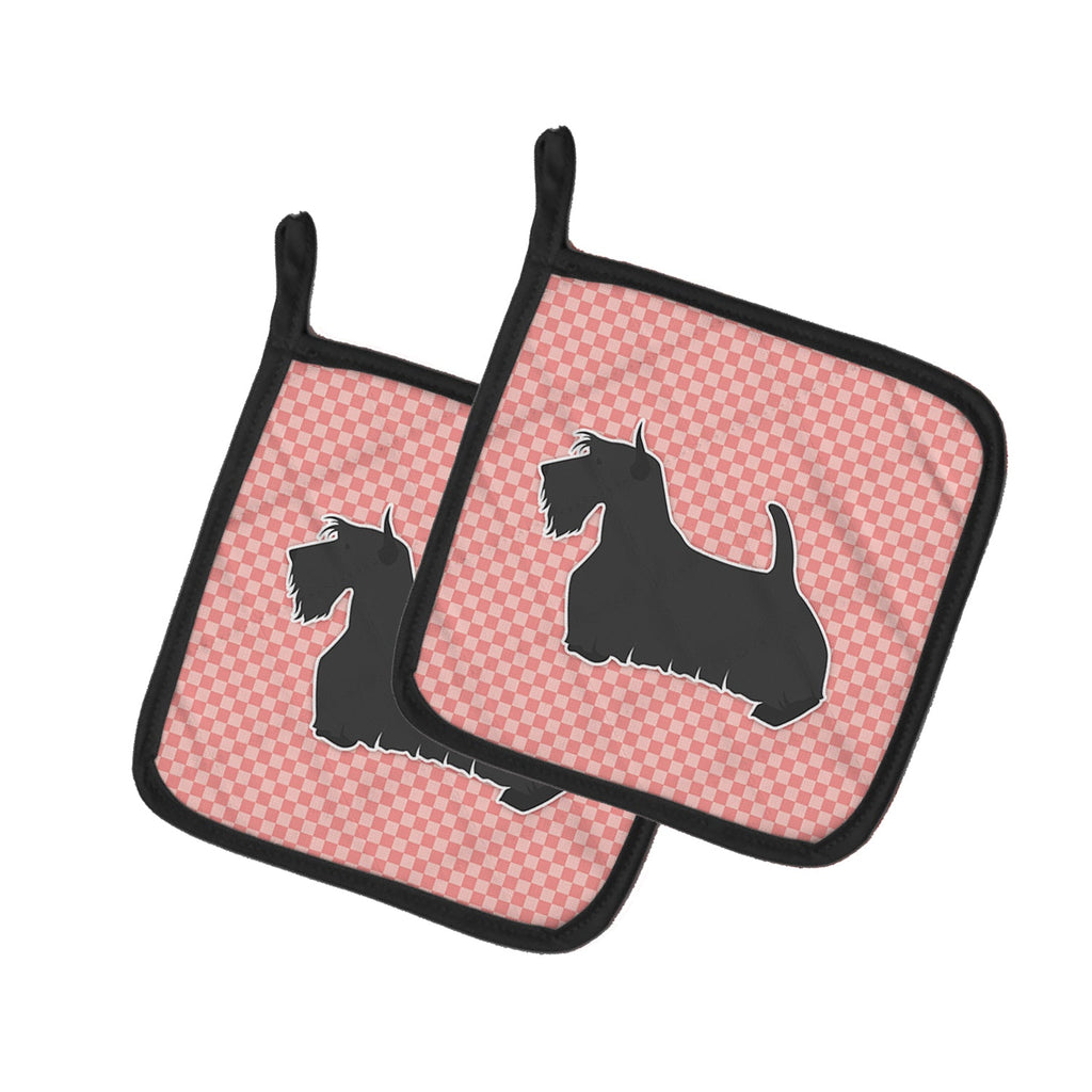 Scottish Terrier Checkerboard Pink Pot Holder Set of 2 Heat Resistant Quilted Hot Pads 7.5 x 7.5 Inch, Insulated Kitchen Trivets for Cooking & Baking
