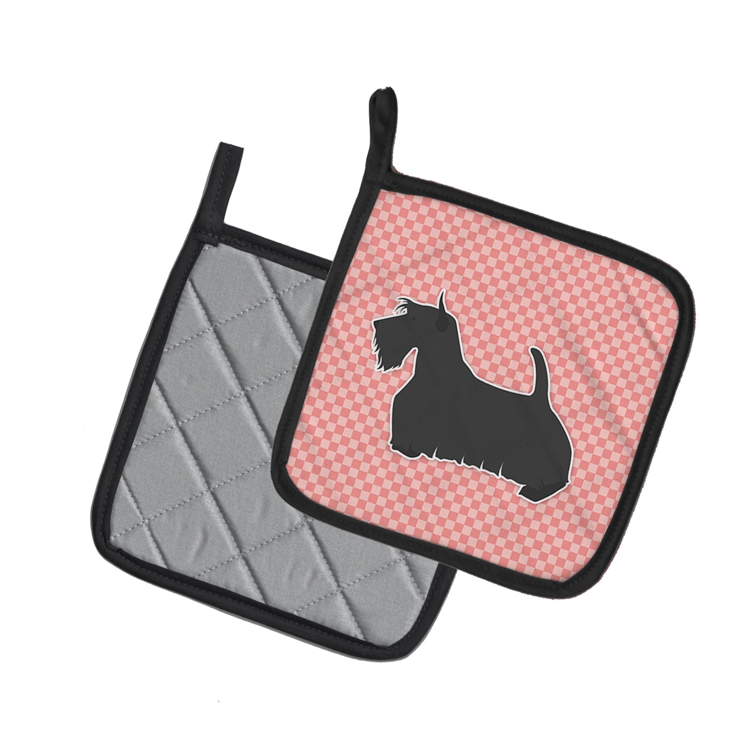 Scottish Terrier Checkerboard Pink Pot Holder Set of 2 Heat Resistant Quilted Hot Pads 7.5 x 7.5 Inch, Insulated Kitchen Trivets for Cooking & Baking