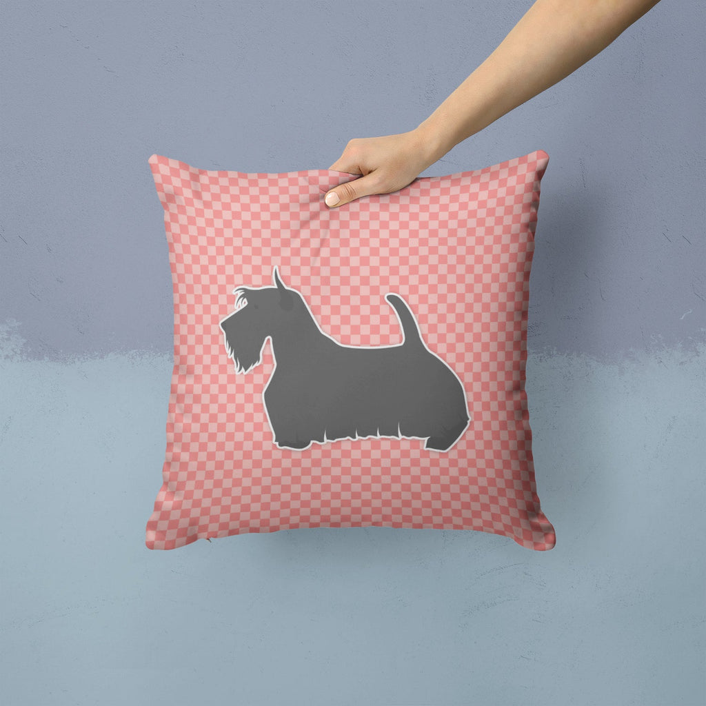 Scottish Terrier Checkerboard Pink Decorative Throw Pillow 14x14 Indoor Outdoor Accent Cushion, Fabric Cover with Insert for Sofa, Bed, Porch & Living Room