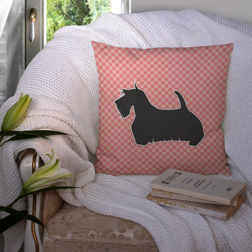 Scottish Terrier Checkerboard Pink Decorative Throw Pillow 14x14 Indoor Outdoor Accent Cushion, Fabric Cover with Insert for Sofa, Bed, Porch & Living Room