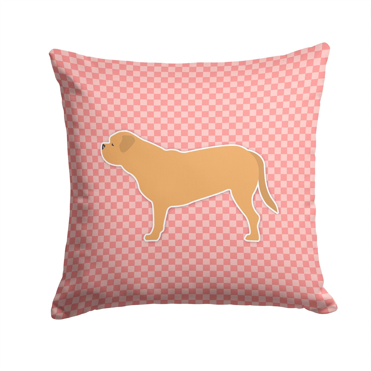 Dogue de Bordeaux Checkerboard Pink Decorative Throw Pillow 14x14 Indoor Outdoor Accent Cushion, Fabric Cover with Insert for Sofa, Bed, Porch & Living Room