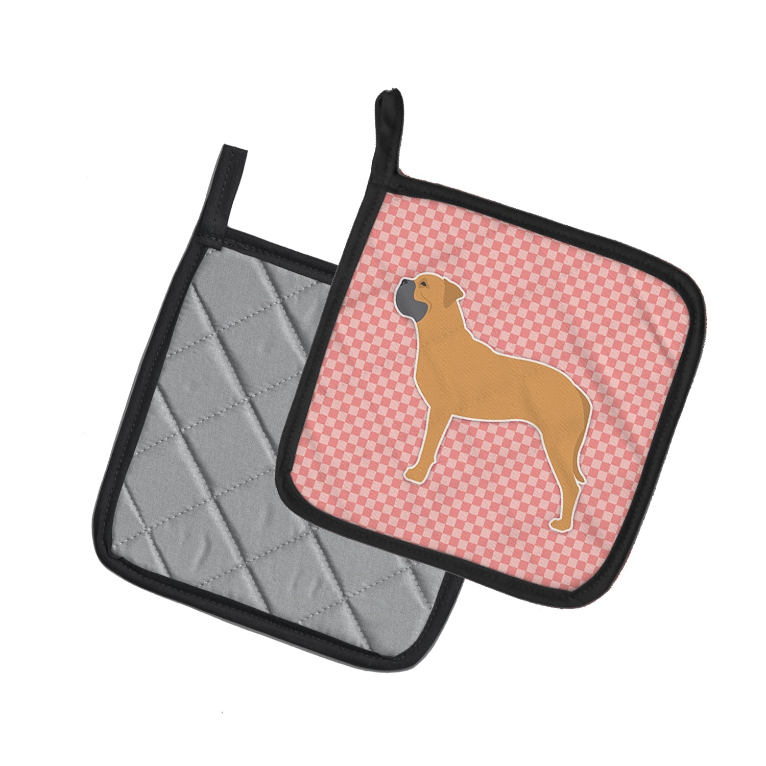 Bullmastiff Checkerboard Pink Pot Holder Set of 2 Heat Resistant Quilted Hot Pads 7.5 x 7.5 Inch, Insulated Kitchen Trivets for Cooking & Baking