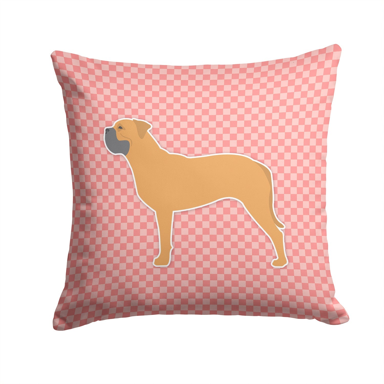 Bullmastiff Checkerboard Pink Decorative Throw Pillow 14x14 Indoor Outdoor Accent Cushion, Fabric Cover with Insert for Sofa, Bed, Porch & Living Room