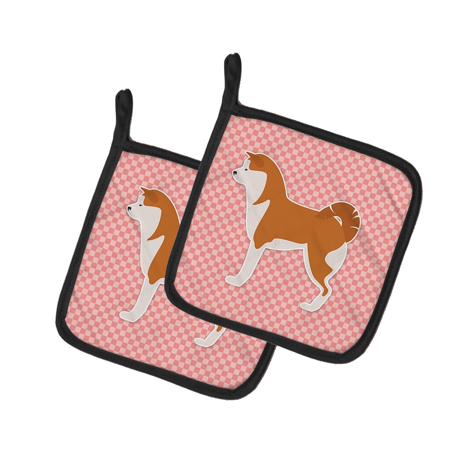 Akita Checkerboard Pink Pot Holder Set of 2 Heat Resistant Quilted Hot Pads 7.5 x 7.5 Inch, Insulated Kitchen Trivets for Cooking & Baking
